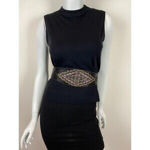 VTG La Regale Beaded Geometric Waist Belt Aztec Metallic Iridescent Beads 1980s